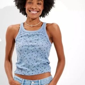 NWT American Eagle Ribbed Blue Floral Print Tank Top - Medium